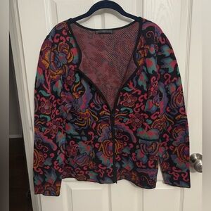 Peruvian Connection | Black Multicolor Paisley‎ Cardigan Sz XL